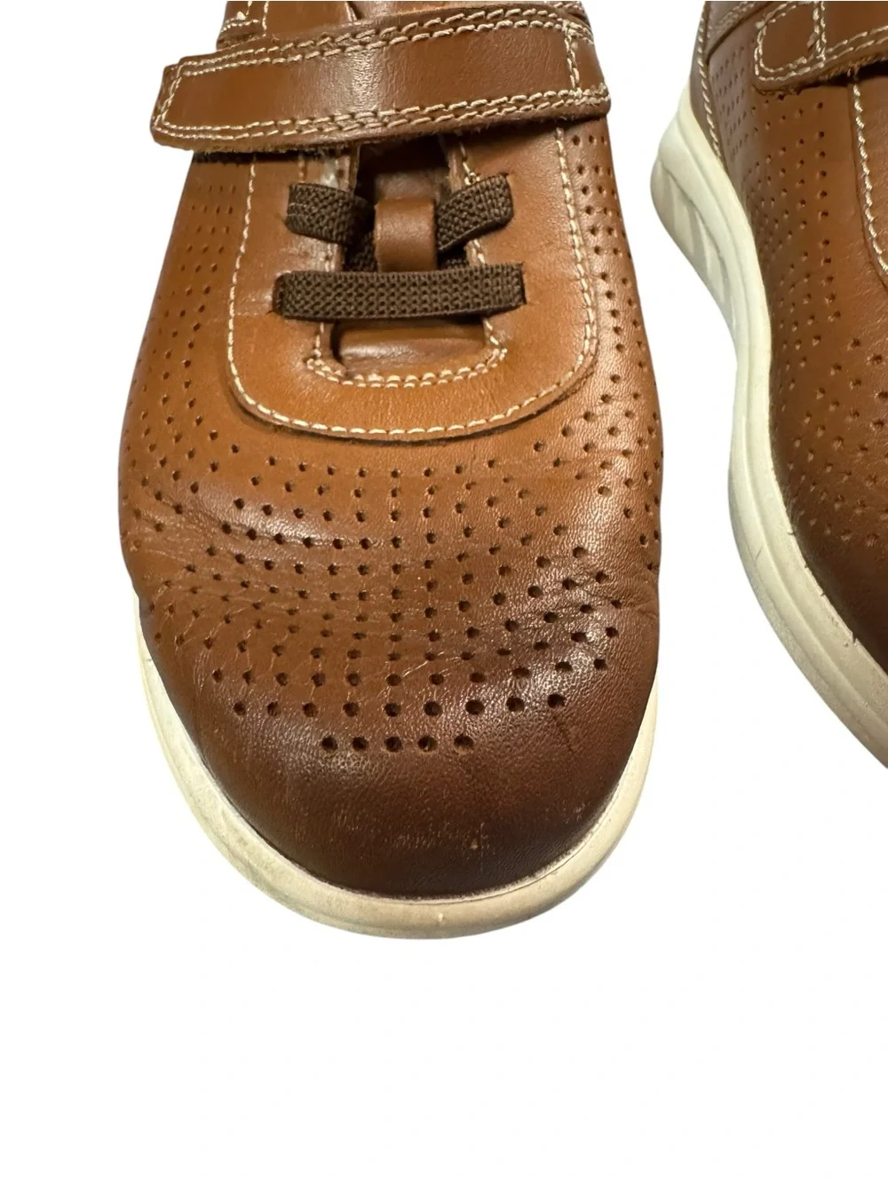 Johnston & Murphy Kids Brown Perforated Leather Hook-and-Loop Dress Shoes